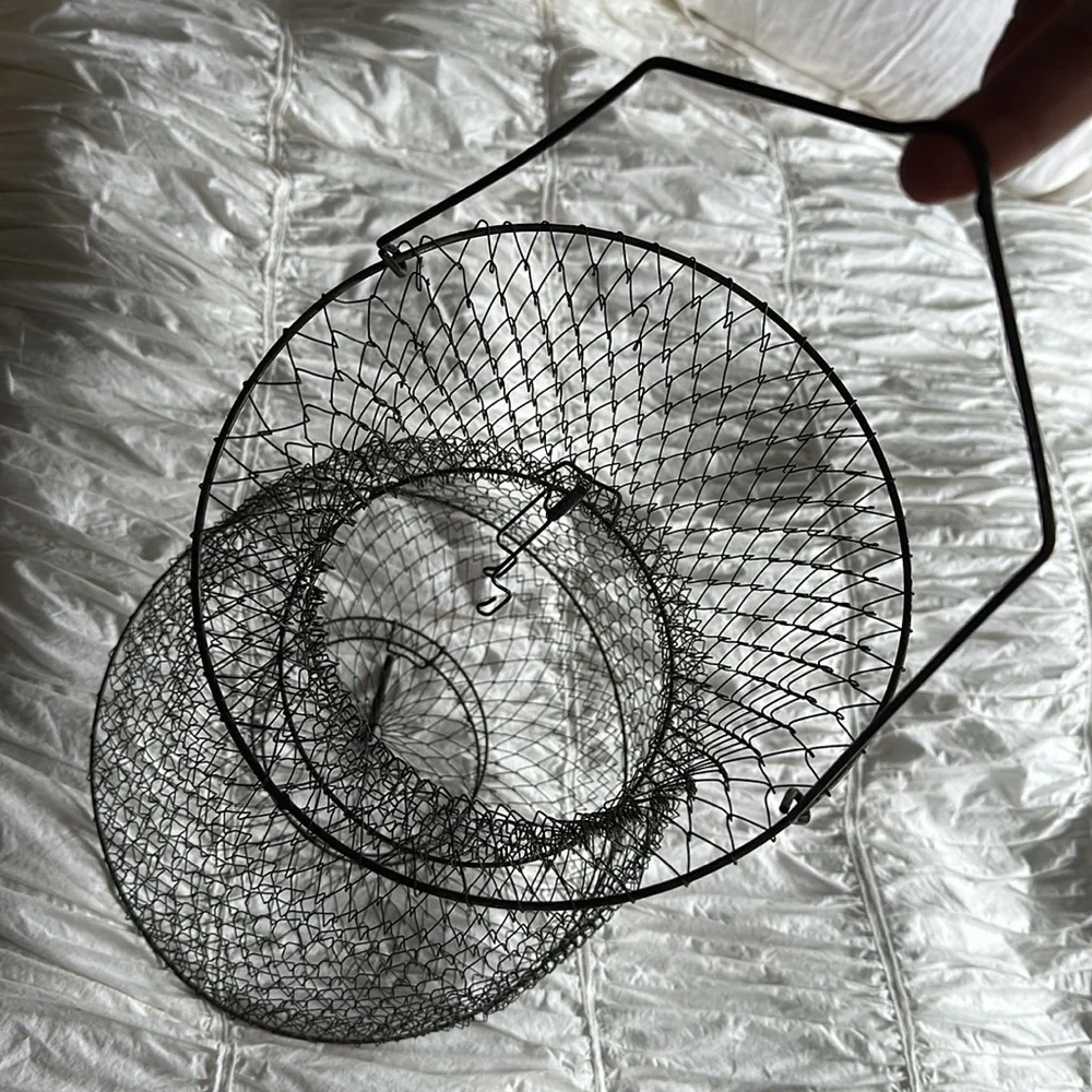 💡🔌Old fishing basket turned eclectic hanging basket l light! 31” long w handle